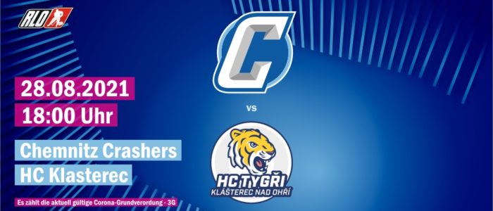 Spielankündigung_Homepage_Chemnitz_Crashers_HC_Klasterec_Regionalliga_Ost_Eishockey_28082021